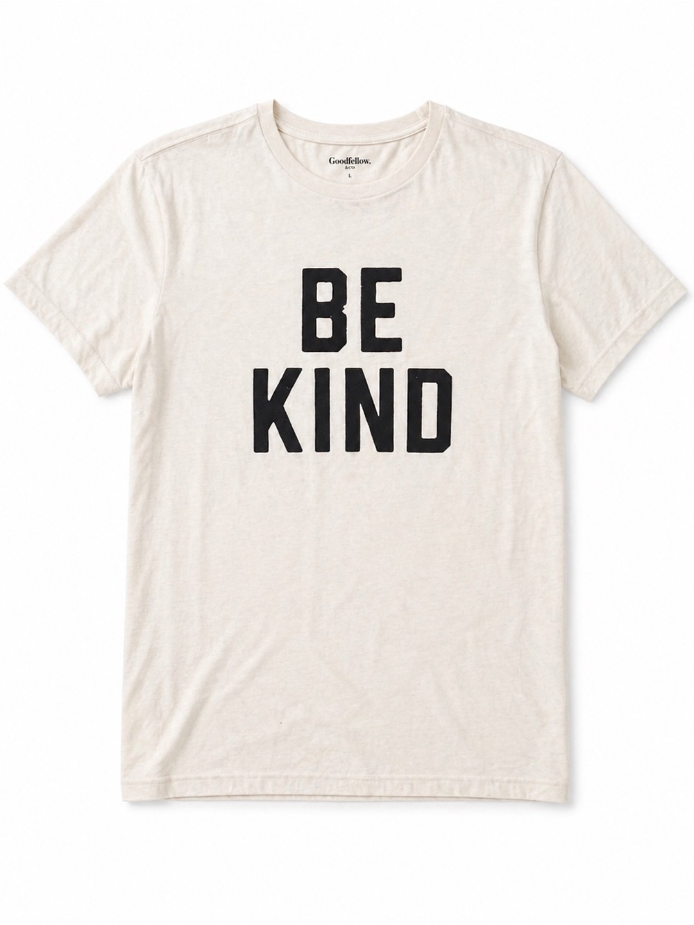 Goodfellow Graphic Tee L | “Be Kind” Minimal Streetwear T-Shirt Cream